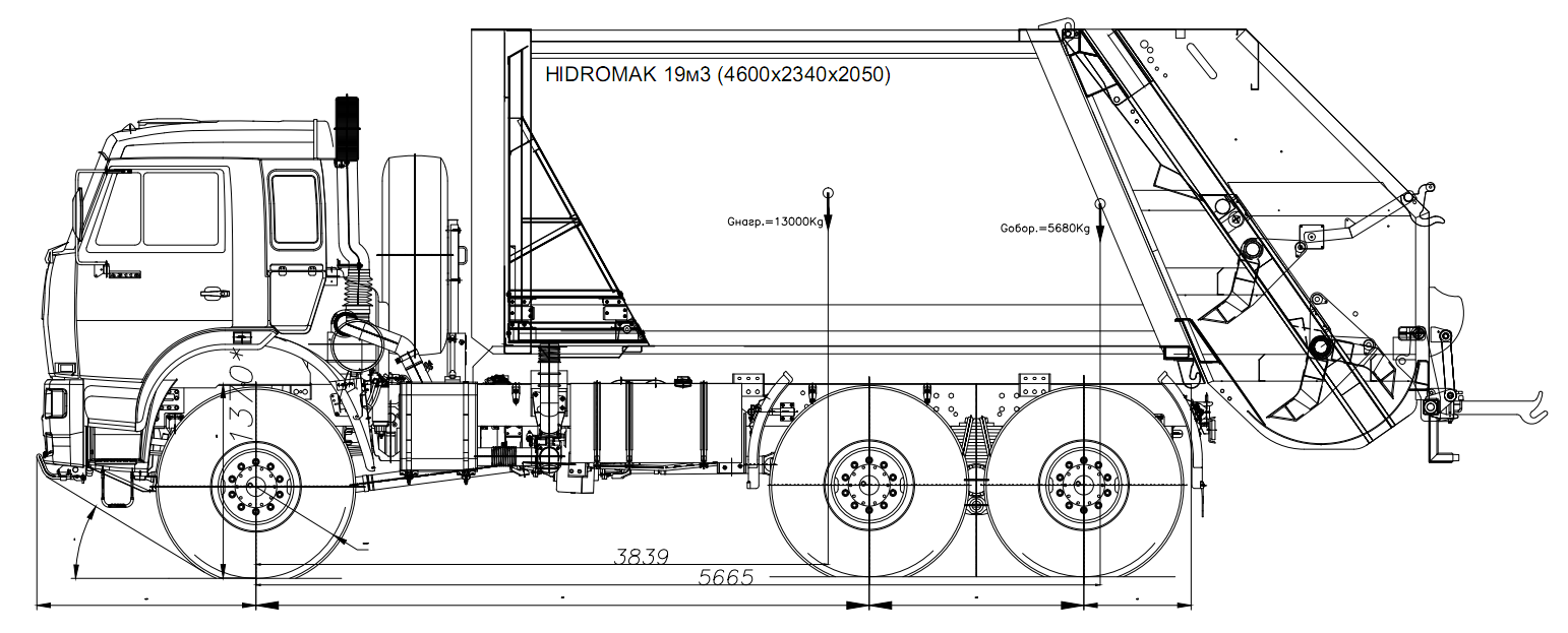 Мусоровоз HIDRO-MAK объемом 19 куб.м. на шасси КАМАЗ 65222